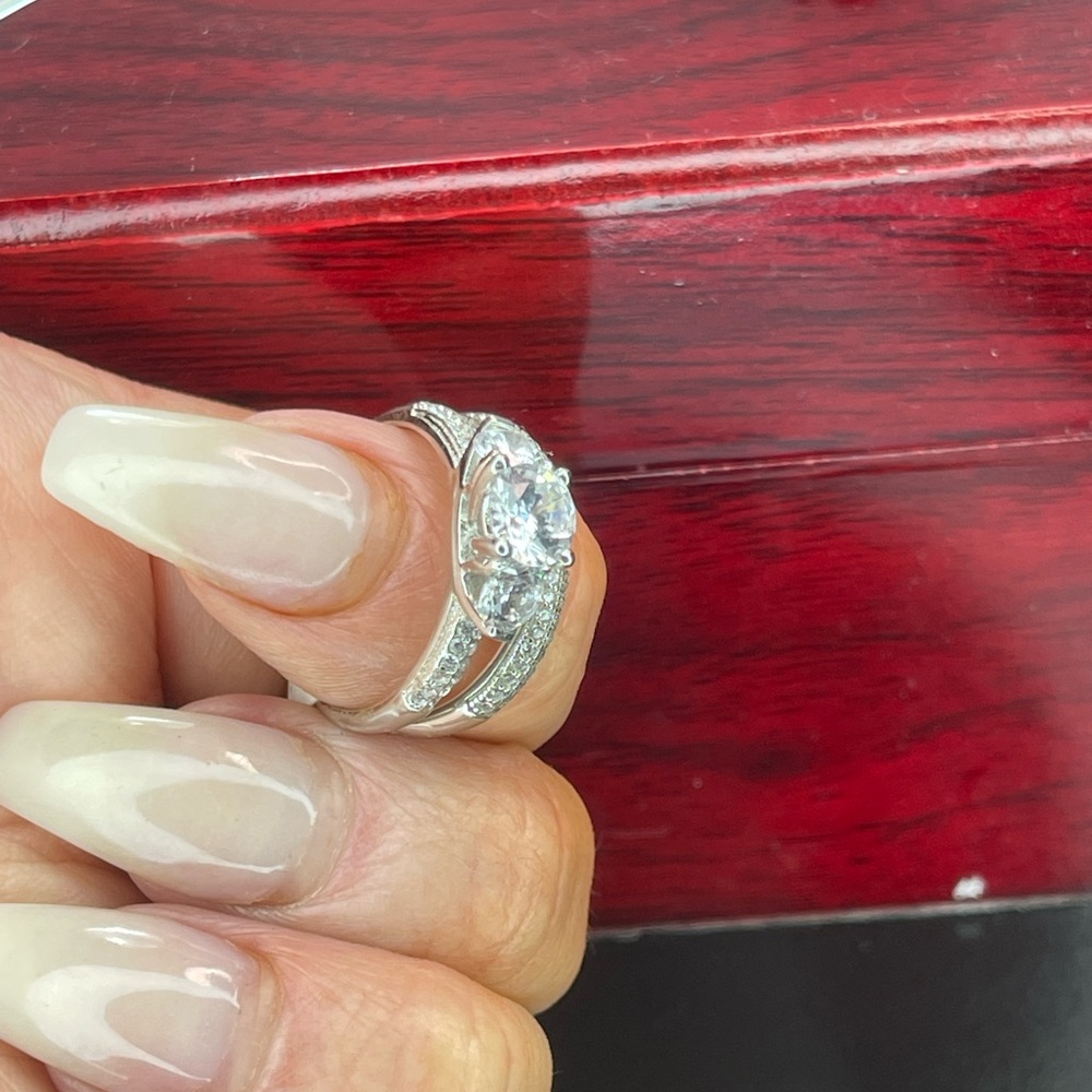 Size 8 Sterling Silver Stack Wedding Engagement R… - image 4